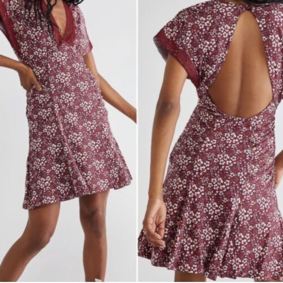 Free People NWOT Burgundy Floral Sweet Talker Mini Dress Size Small - Picture 7 of 13